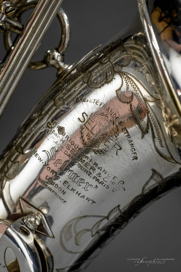 SELMER Mark VI Alto Saxophone 1954 silver-plated Gravur engraving Haus-am-See House-on-the-lake 85xxx Becher bell detail