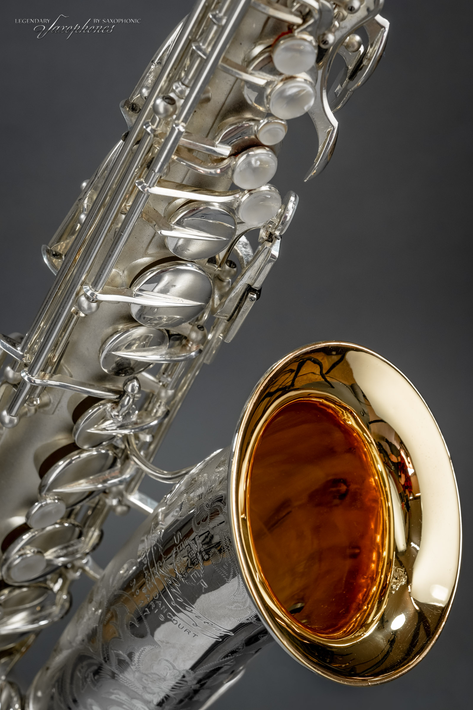 SELMER Super Sax Cigar Cutter Alo Saophone silver-platet versilbert vergoldeter Becher gold-washed bell engraving Gravur 1932 17xxx