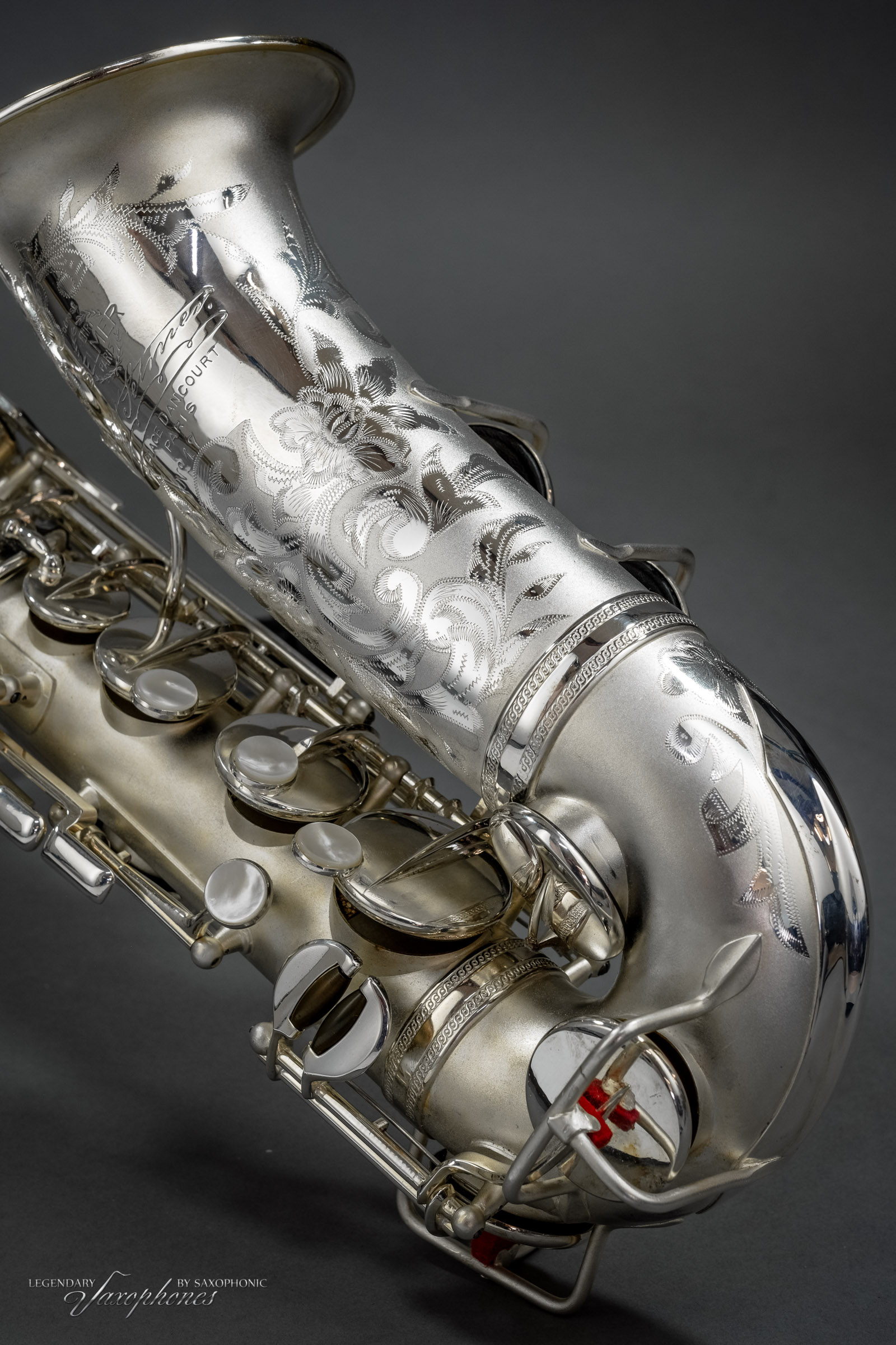 SELMER Super Sax Cigar Cutter Alo Saophone silver-platet versilbert vergoldeter Becher gold-washed bell engraving Gravur 1932 17xxx