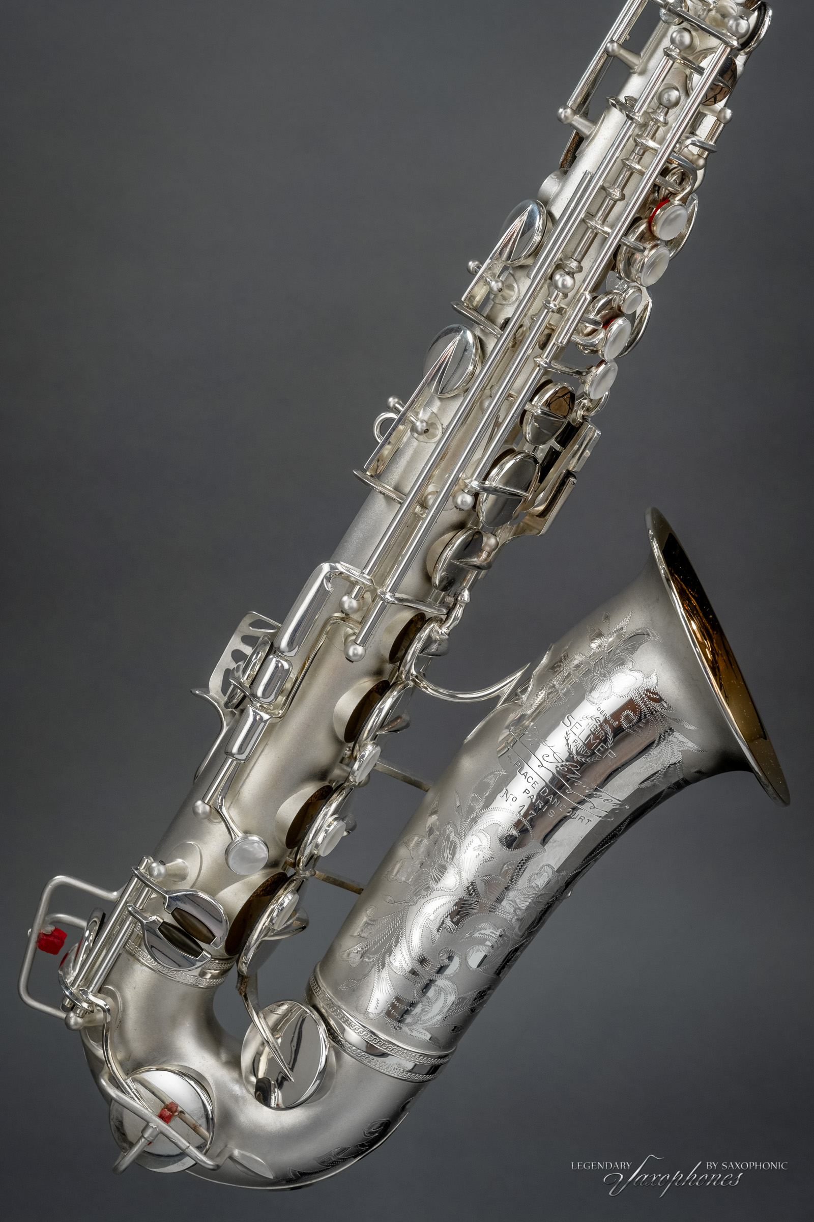 SELMER Super Sax Cigar Cutter Alo Saophone silver-platet versilbert vergoldeter Becher gold-washed bell engraving Gravur 1932 17xxx