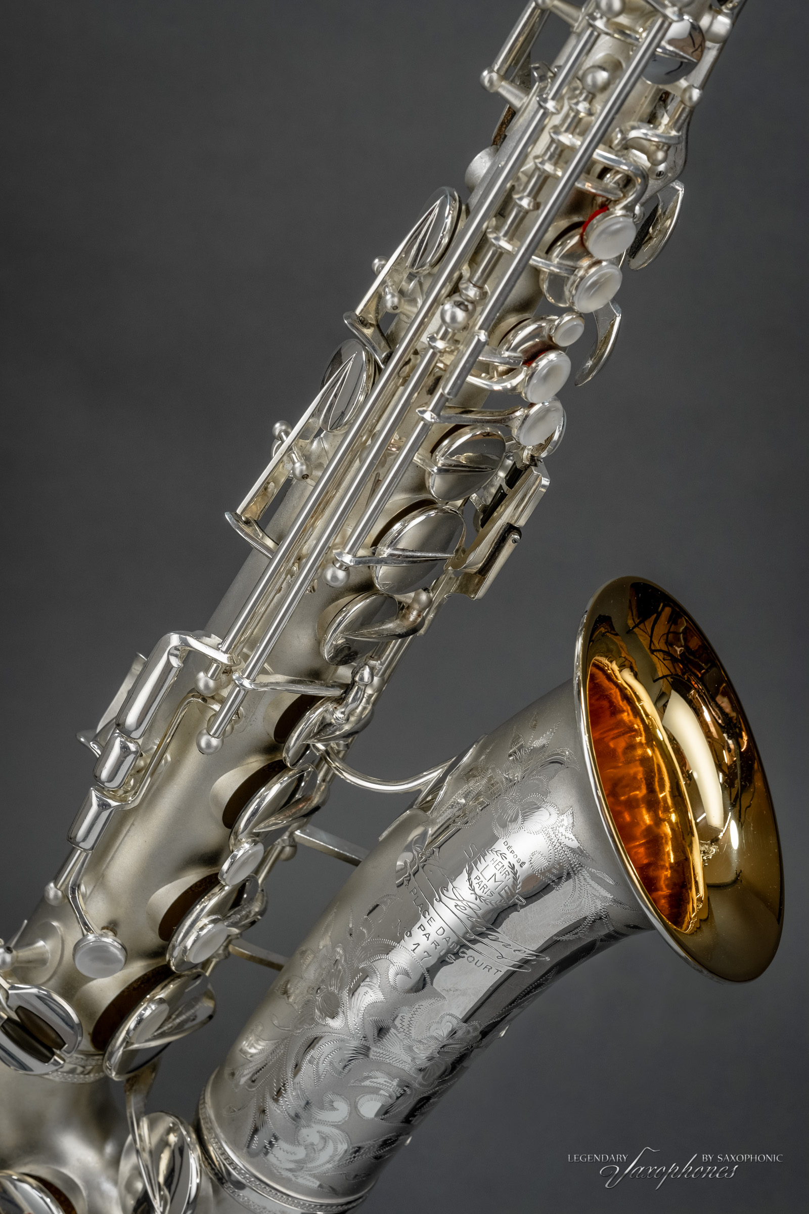 SELMER Super Sax Cigar Cutter Alo Saophone silver-platet versilbert vergoldeter Becher gold-washed bell engraving Gravur 1932 17xxx