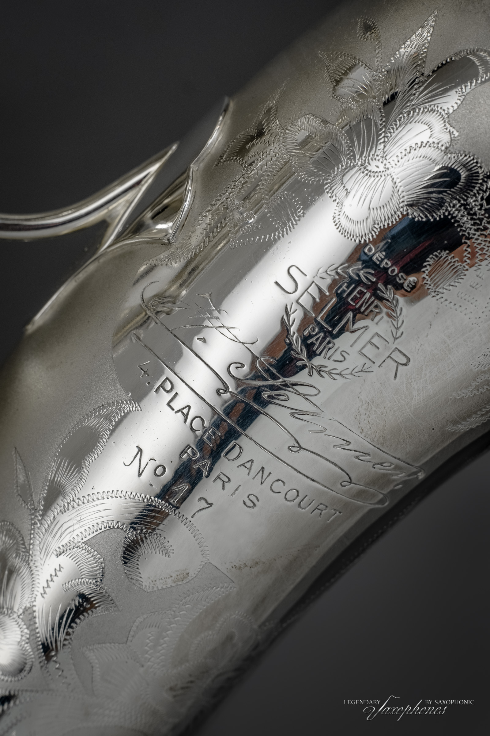 SELMER Super Sax Cigar Cutter Alo Saophone silver-platet versilbert vergoldeter Becher gold-washed bell engraving Gravur 1932 17xxx